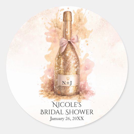 Champagne Bubbly & Gold Glitter Bridal Shower Ronde Sticker (Voorkant)