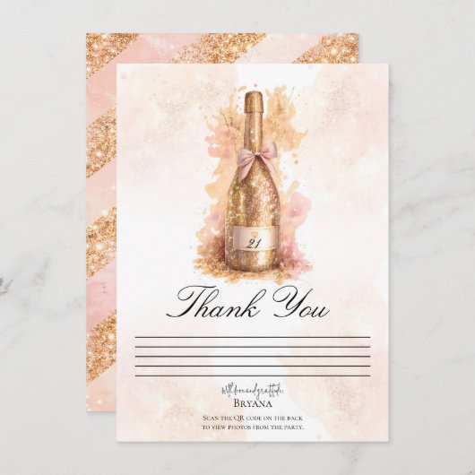 Champagne Bubbly & Gold Glitter Thank You Card Kaart (Voorkant / Achterkant)