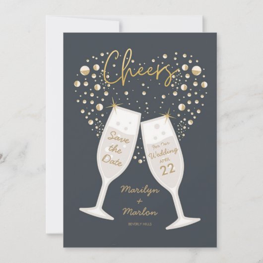 Champagne Bubely Cheers Wedding Save The Date (Voorkant)