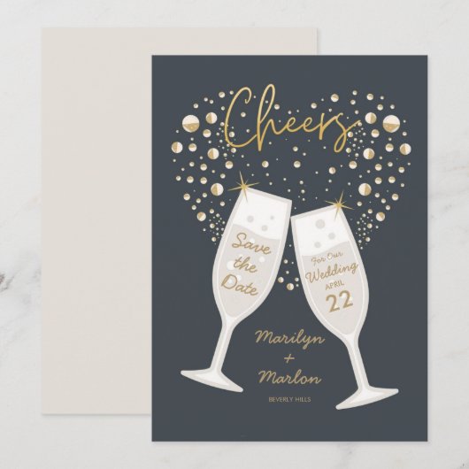 Champagne Bubely Cheers Wedding Save The Date (Voorkant / Achterkant)