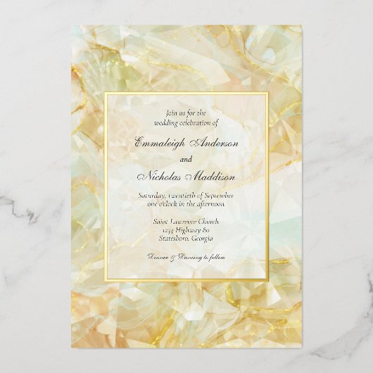 Champagne Burst Crystal Edelsteen bruiloft Folie Uitnodiging (Voorkant)