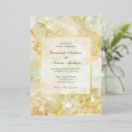 Champagne Burst Crystal Edelsteen bruiloft Folie Uitnodiging (Staand Voorkant)