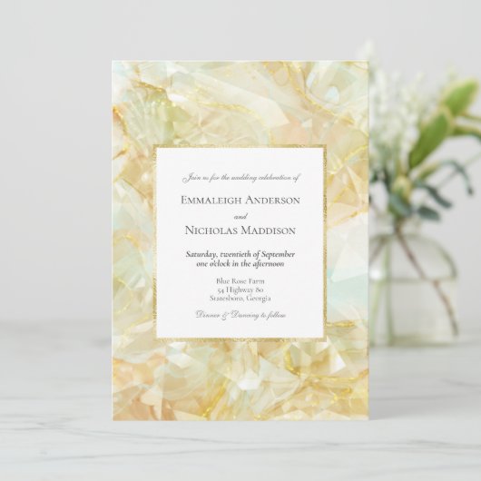 Champagne Burst Crystal Wedding Kaart (Staand voorkant)