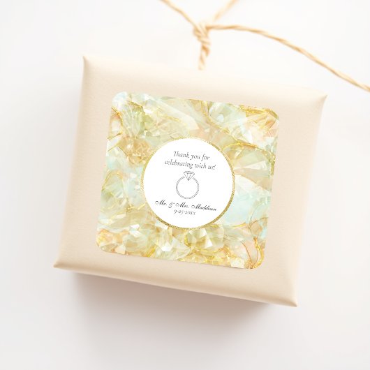 Champagne Burst Crystal Wedding Vierkante Sticker