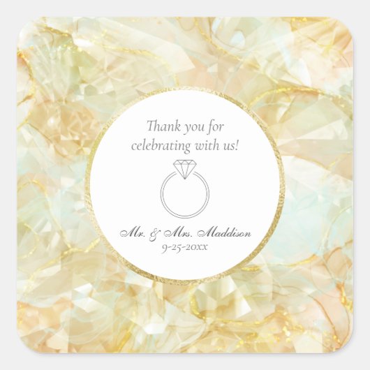 Champagne Burst Crystal Wedding Vierkante Sticker (Voorkant)