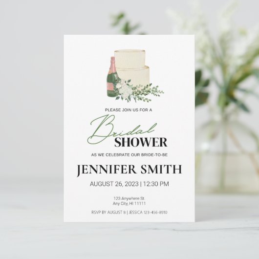 Champagne & Cake Bruids Douche Uitnodiging (Staand voorkant)