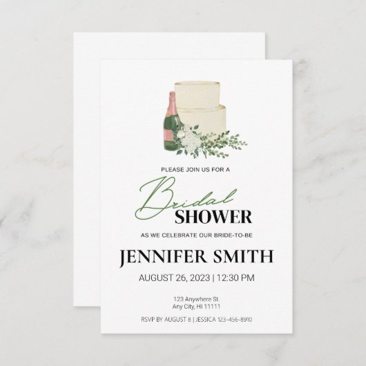 Champagne & Cake Bruids Douche Uitnodiging (Voorkant / Achterkant)