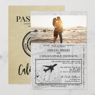 Champagne California Passport Wedding Kaart