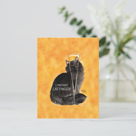 Champagne Cat Briefkaart (Staand voorkant)