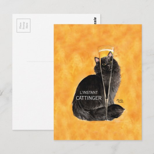 Champagne Cat Briefkaart (Voorkant / Achterkant)