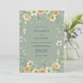 Champagne Celadon Bloemblad Bruiloft Kaart (Staand voorkant)