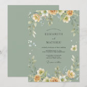 Champagne Celadon Bloemblad Bruiloft Kaart (Voorkant / Achterkant)