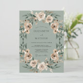 Champagne Celadon Loofwerk Eucalyptus Bruiloft Kaart (Staand voorkant)