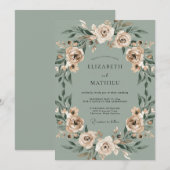 Champagne Celadon Loofwerk Eucalyptus Bruiloft Kaart (Voorkant / Achterkant)