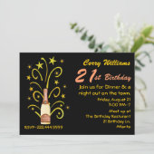 Champagne Celebration 21st Birthday Invitation Kaart (Staand voorkant)