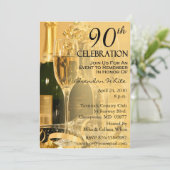 Champagne Celebration 90th Birthday Invitations Kaart (Staand voorkant)
