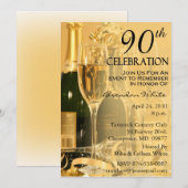 Champagne Celebration 90th Birthday Invitations Kaart (Voorkant / Achterkant)