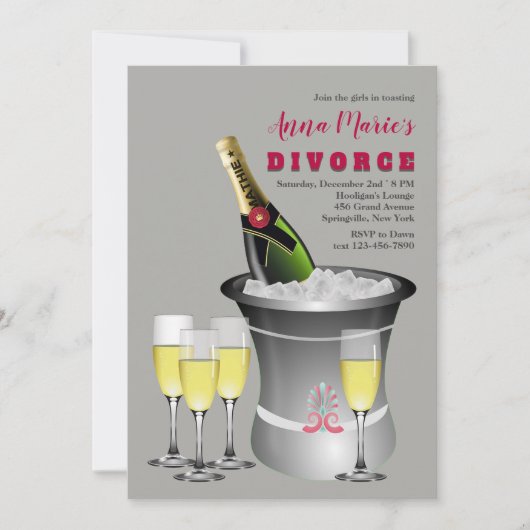 Champagne Celebration Divorce Uitnodiging (Voorkant)