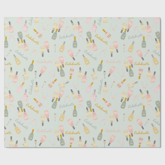 Champagne Celebrations on Light Green Cadeaupapier (Vlak)