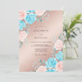 Champagne Cerulean Petal Bruiloft Kaart (Staand voorkant)