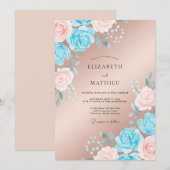 Champagne Cerulean Petal Bruiloft Kaart (Voorkant / Achterkant)
