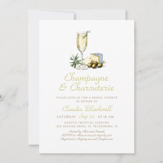 Champagne Charcuterie Bruids Douche Uitnodiging (Voorkant)
