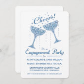 Champagne Cheer Verloving Invitation Blue Kaart (Voorkant / Achterkant)