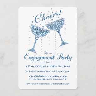 Champagne Cheer Verloving Invitation Blue Kaart