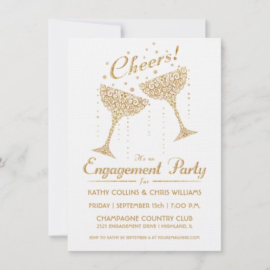 Champagne Cheer Verloving Invitation II Kaart (Voorkant)
