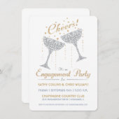 Champagne Cheer Verloving Invitation Silver Gold Kaart (Voorkant / Achterkant)