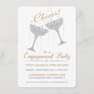 Champagne Cheer Verloving Invitation Silver Gold Kaart