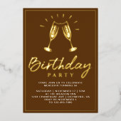 Champagne Cheers Burnt Sinaasappel Rust & Gold Ver Folie Uitnodiging (Voorkant)