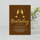 Champagne Cheers Burnt Sinaasappel Rust & Gold Ver Folie Uitnodiging (Staand Voorkant)