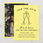 Champagne Cheers Hand getrokken Custom FOTO Save The Date (Voorkant / Achterkant)
