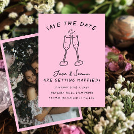 Champagne Cheers Hand getrokken Custom FOTO Save The Date