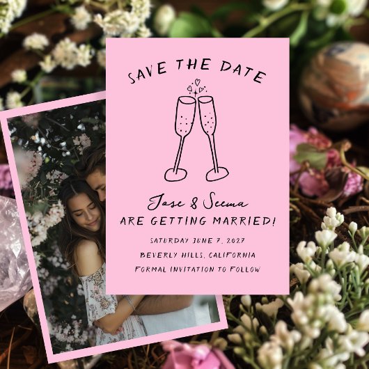 Champagne Cheers Hand getrokken Custom FOTO Save The Date