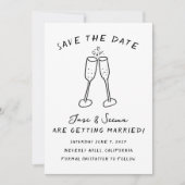 Champagne Cheers Hand getrokken Custom FOTO Save The Date (Voorkant)