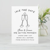 Champagne Cheers Hand getrokken Custom FOTO Save The Date (Staand voorkant)