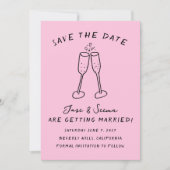 Champagne Cheers Hand getrokken Custom FOTO Save The Date (Voorkant)