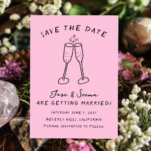 Champagne Cheers Hand getrokken Schattigee Custom Save The Date