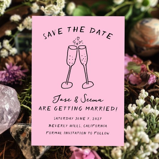 Champagne Cheers Hand getrokken Schattigee Custom Save The Date