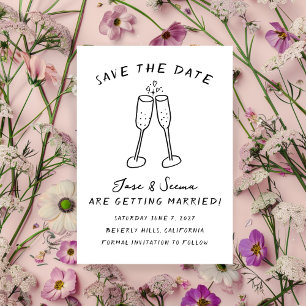 Champagne Cheers Hand getrokken Schattigee Custom Save The Date