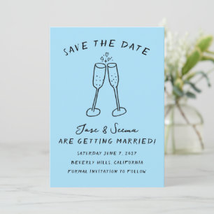Champagne Cheers Hand getrokken Schattigee Custom Save The Date