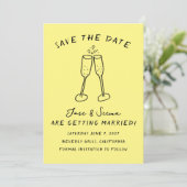 Champagne Cheers Hand getrokken Schattigee Custom Save The Date (Staand voorkant)