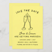 Champagne Cheers Hand getrokken Schattigee Custom Save The Date (Voorkant / Achterkant)