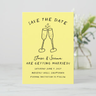 Champagne Cheers Hand getrokken Schattigee Custom Save The Date