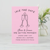 Champagne Cheers Hand getrokken Schattigee Custom Save The Date (Staand voorkant)