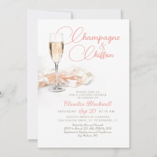 Champagne Chiffon Lingerie Douche Uitnodiging (Voorkant)