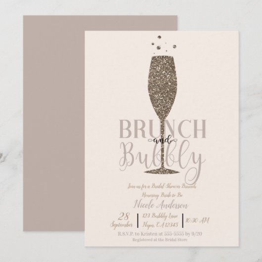 Champagne Chique Bruisend Goud Bruidsdouche Brunch Kaart (Voorkant / Achterkant)