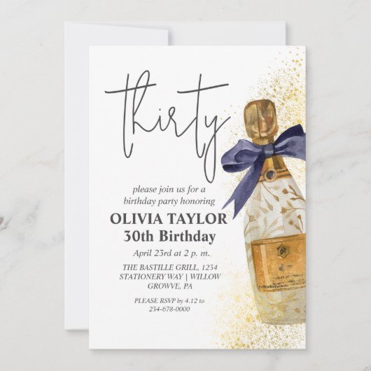 Champagne Chique Script  Modern 30e Verjaardagsfee Kaart (Voorkant)